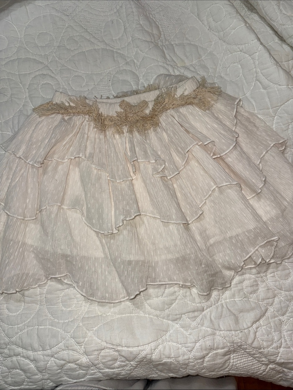Girls Cream Tiered Ruffle Skirt with Lace Trim Catherine